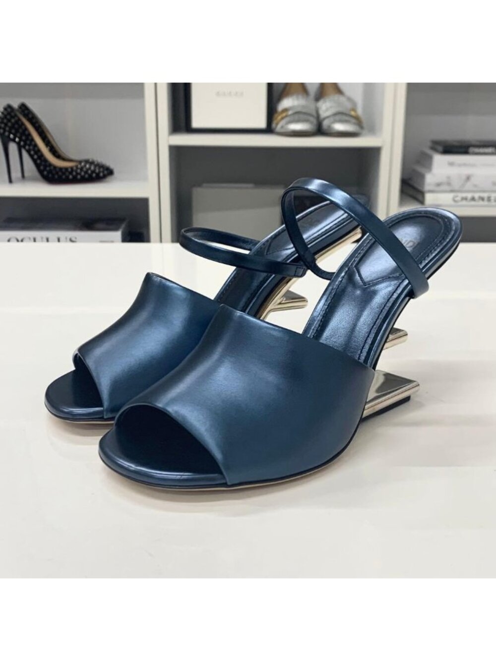 Fendi First Leather Metal Heel Strap Sandals - Picture 3 of 10